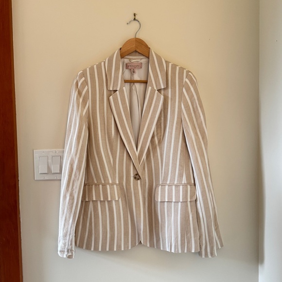 Philosophy Jackets & Blazers - Philosophy Linen Blend Striped Blazer Tan Cream Tailored Jacket Size M